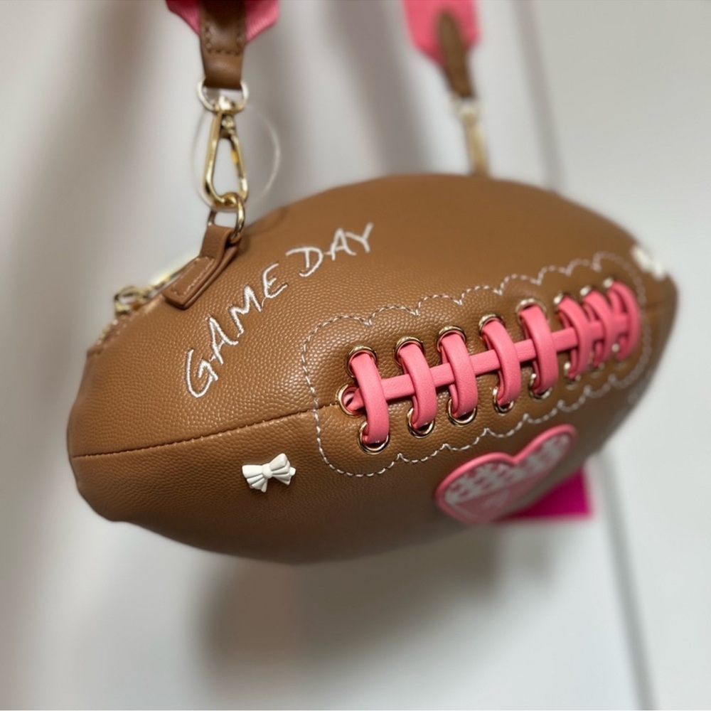 Betsey Johnson Brown and Pink Football Crossbody Bag